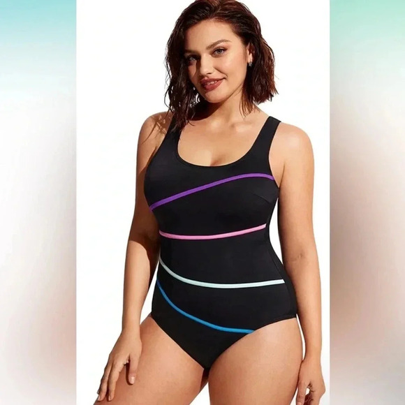 DELIMIRA Women's Retro Striped One Piece Plus Size Swimsuit Size 22 NWT. X - Picture 3 of 10